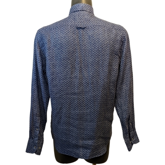 Patrick Assaraf blue printed linen shirt medium - Picture 4 of 8